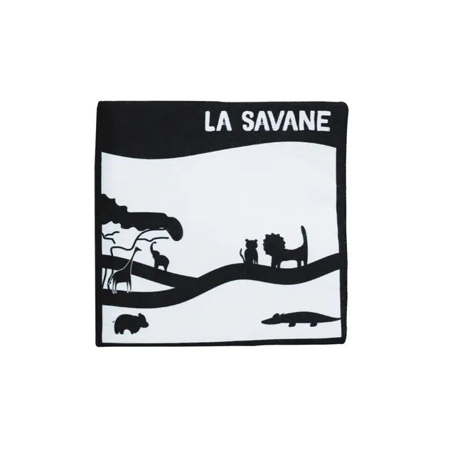 trois-kilos-sept-livre-d-veil-noir-et-blanc-en-tissu-b-b-th-me-savane-15x15-cm-n image 1