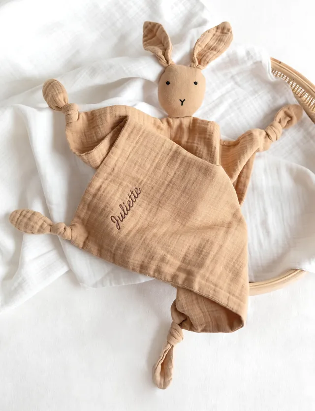 bemini-doudou-bunny-naturel-doudou-c-lin-nouveau-n-avec-attache-t-tine image 1