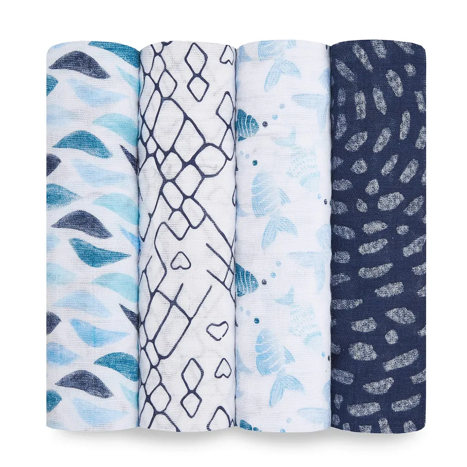 aden-anais-pack-maxi-langes-100-mousseline-de-coton-gone-fishing-120x120-cm image 1