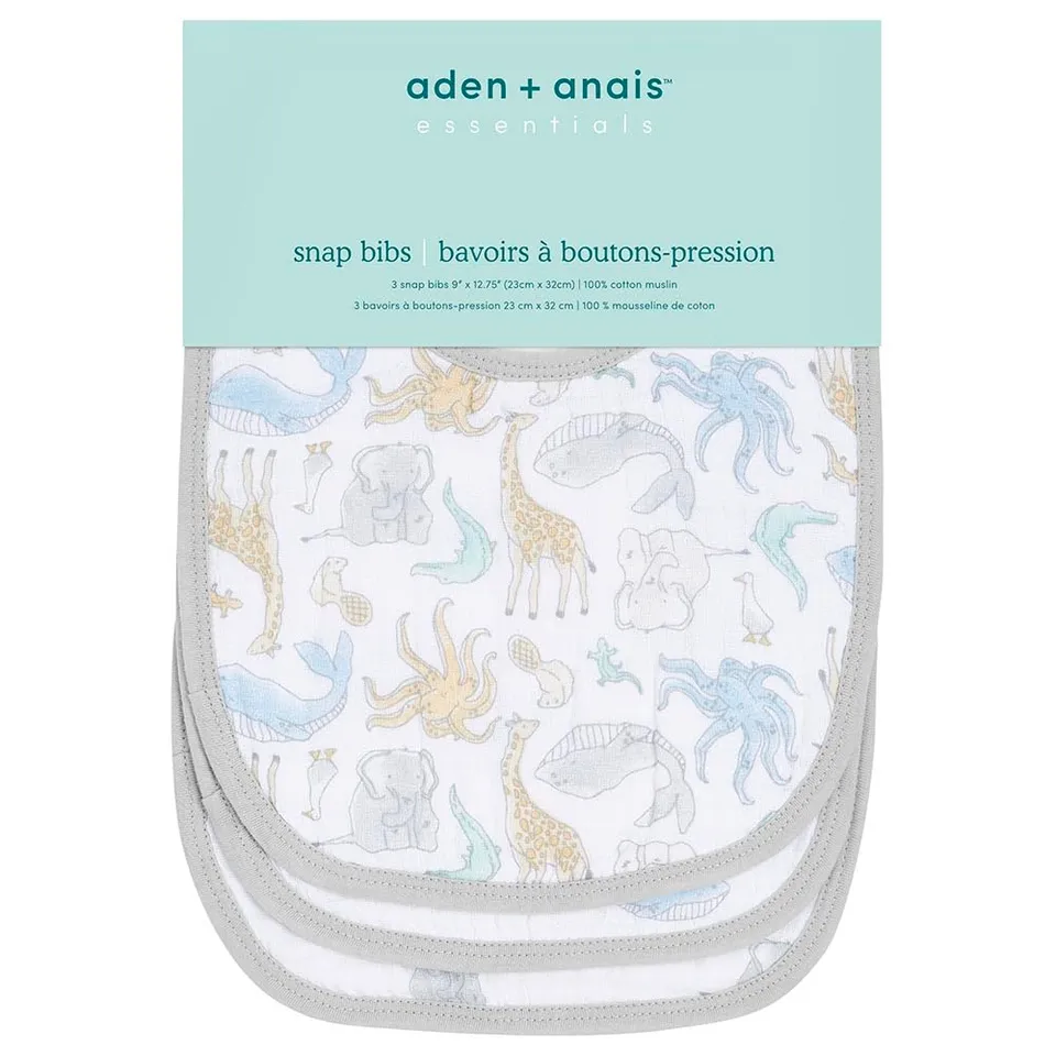 aden-anais-essentials-pack-de-3-bavoirs-boutons-pression-b-b-en-mousseline-100-c image 1