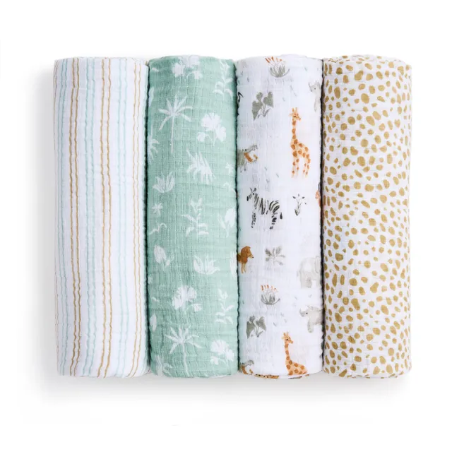 aden-anais-essentials-lot-de-4-lange-en-mousseline-de-coton-imprim-girafe-safari image 1