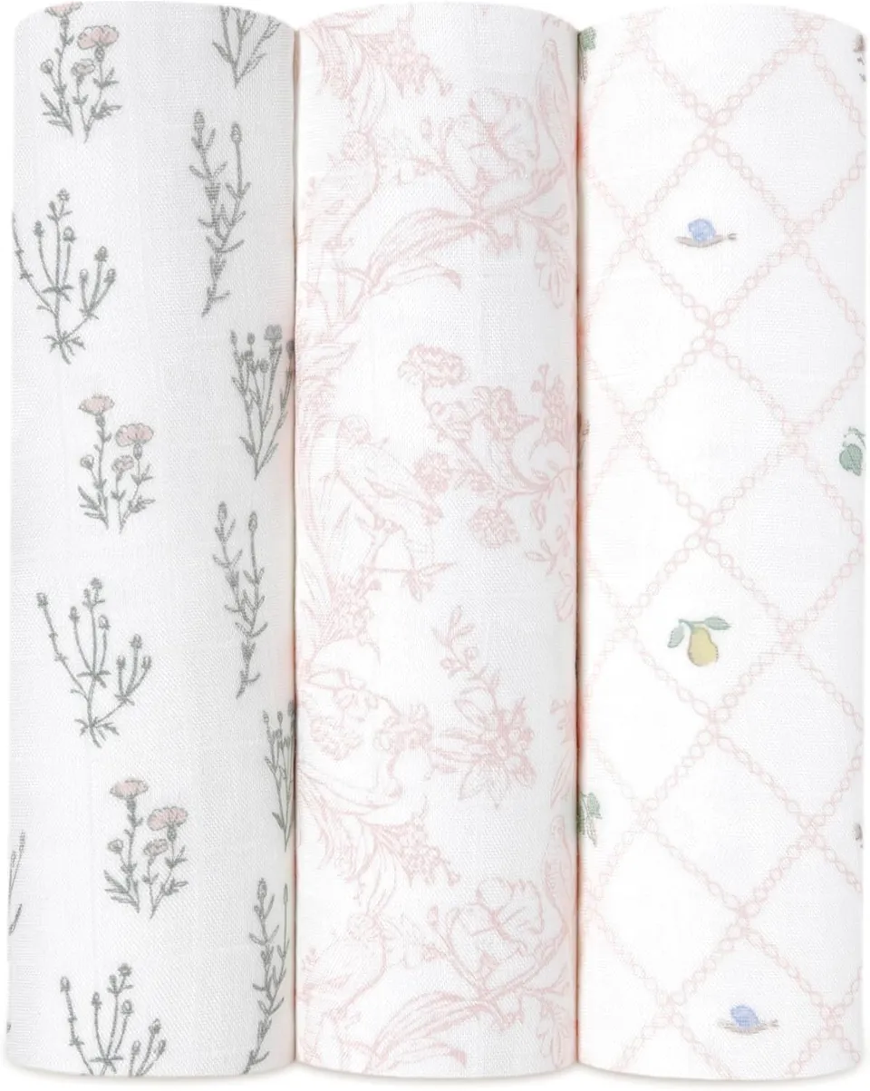 aden-anais-lot-de-3-couvertures-d-emmaillotage-mousseline-120x120-cm-motifs-flor image 1