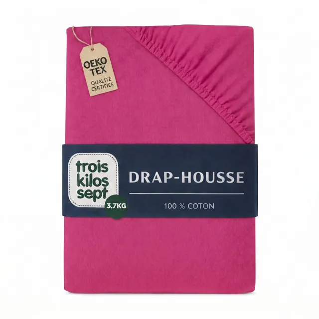trois-kilos-sept-drap-housse-b-b-rose-framboise-100-coton-jersey-extensible-oeko image 1