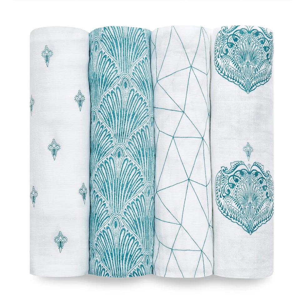 aden-anais-lot-de-4-maxi-langes-mousseline-100-coton-bleu-canard-et-blanc-120x12 image 1