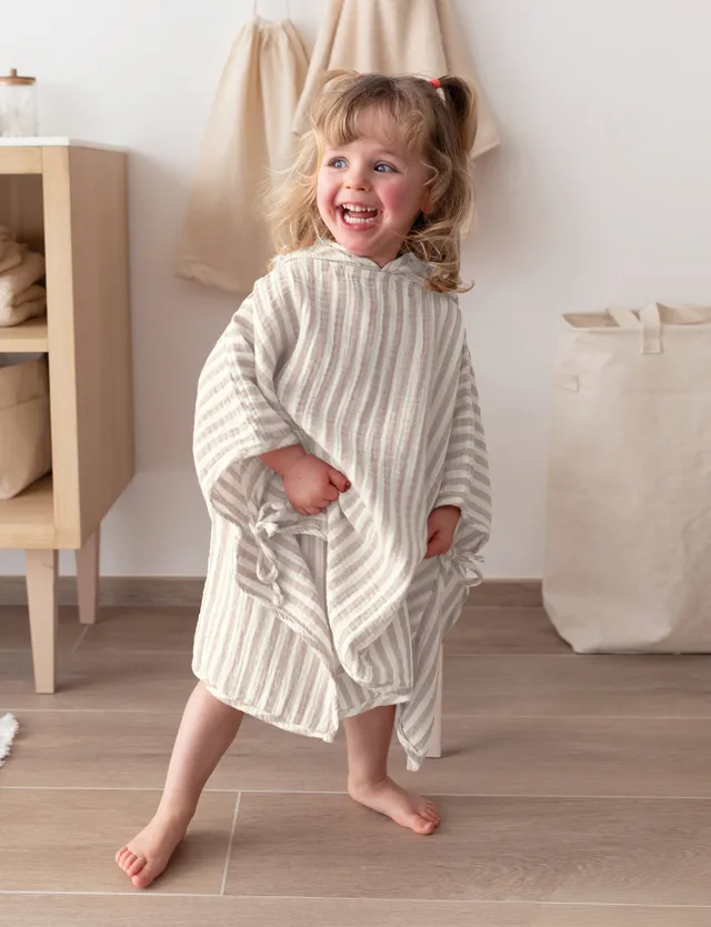 bemini-poncho-gaze-de-coton-sesame-poncho-de-bain-l-ger-100-coton-avec-nouettes- image 1