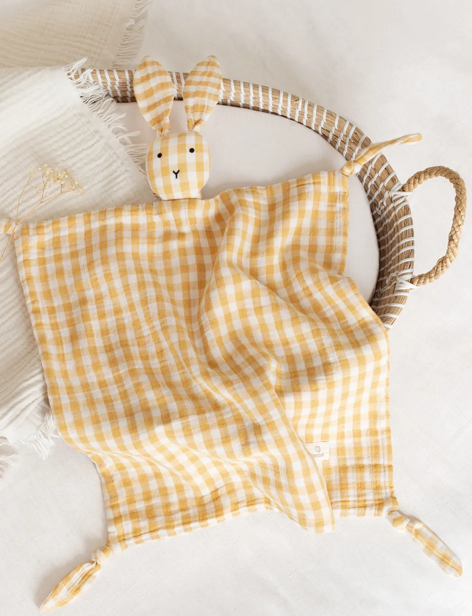 bemini-bunny-check-ocre-doudou-lapin-ocre-avec-attache-t-tine image 1