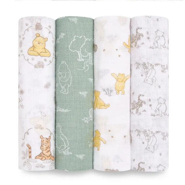 aden-anais-essentials-cotton-muslin-swaddle-blanket-4-pack-disney-winnie-the-poo image 1