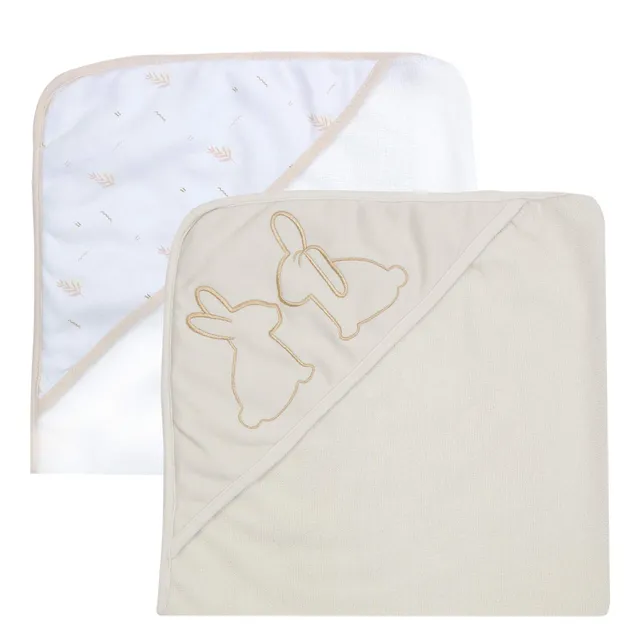 trois-kilos-sept-lot-de-2-capes-de-bain-b-b-avec-capuche-lapin-70x70-cm-ponge-do image 1