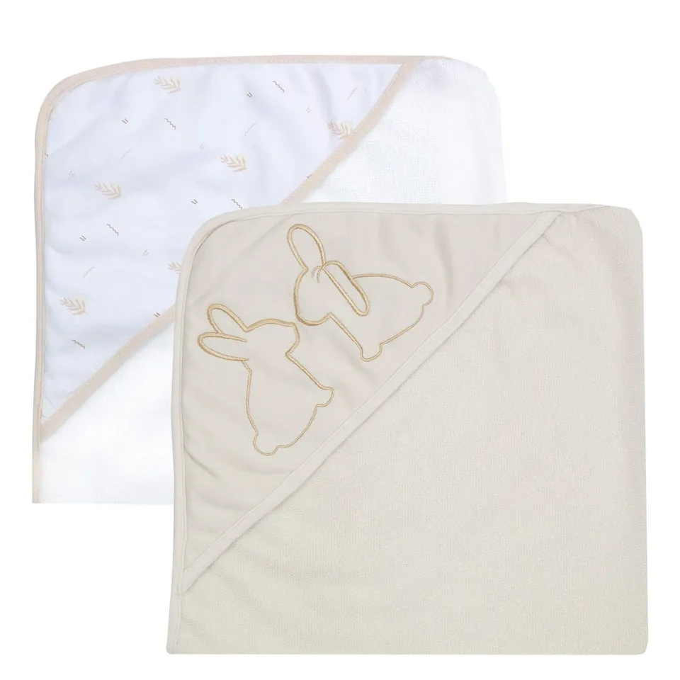trois-kilos-sept-lot-de-2-capes-de-bain-b-b-avec-capuche-lapin-70x70-cm-ponge-do image 1