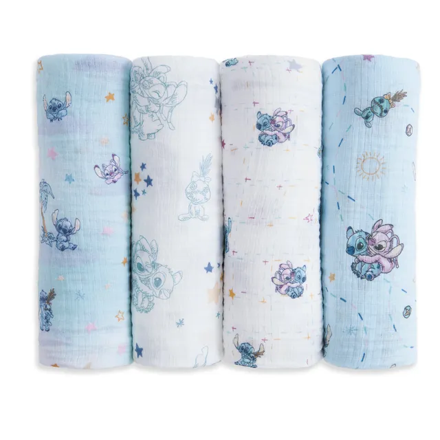 aden-anais-essentials-disney-lilo-et-stitch-lot-de-4-langes-en-coton-muslin-lice image 1