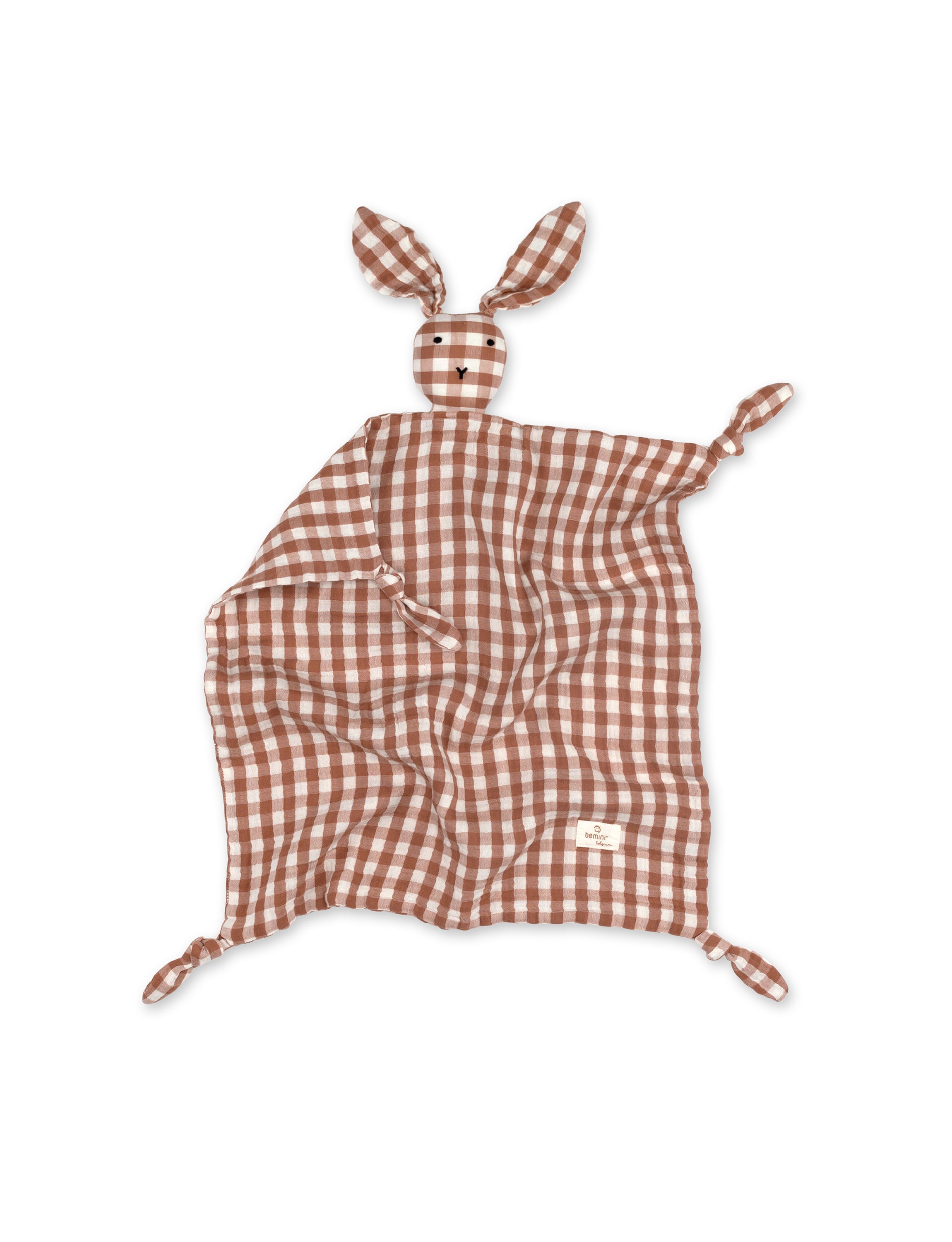 bemini-bunny-check-moka-doudou-lapin-motif-carreaux-avec-attache-t-tine-ultra-do image 2