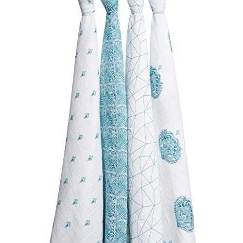 aden-anais-lot-de-4-maxi-langes-mousseline-100-coton-bleu-canard-et-blanc-120x12 image 8