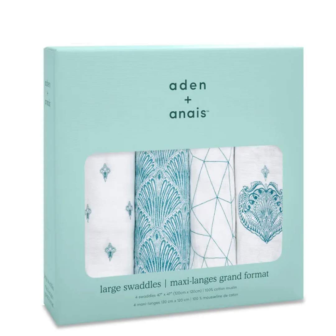 aden-anais-lot-de-4-maxi-langes-mousseline-100-coton-bleu-canard-et-blanc-120x12 image 3