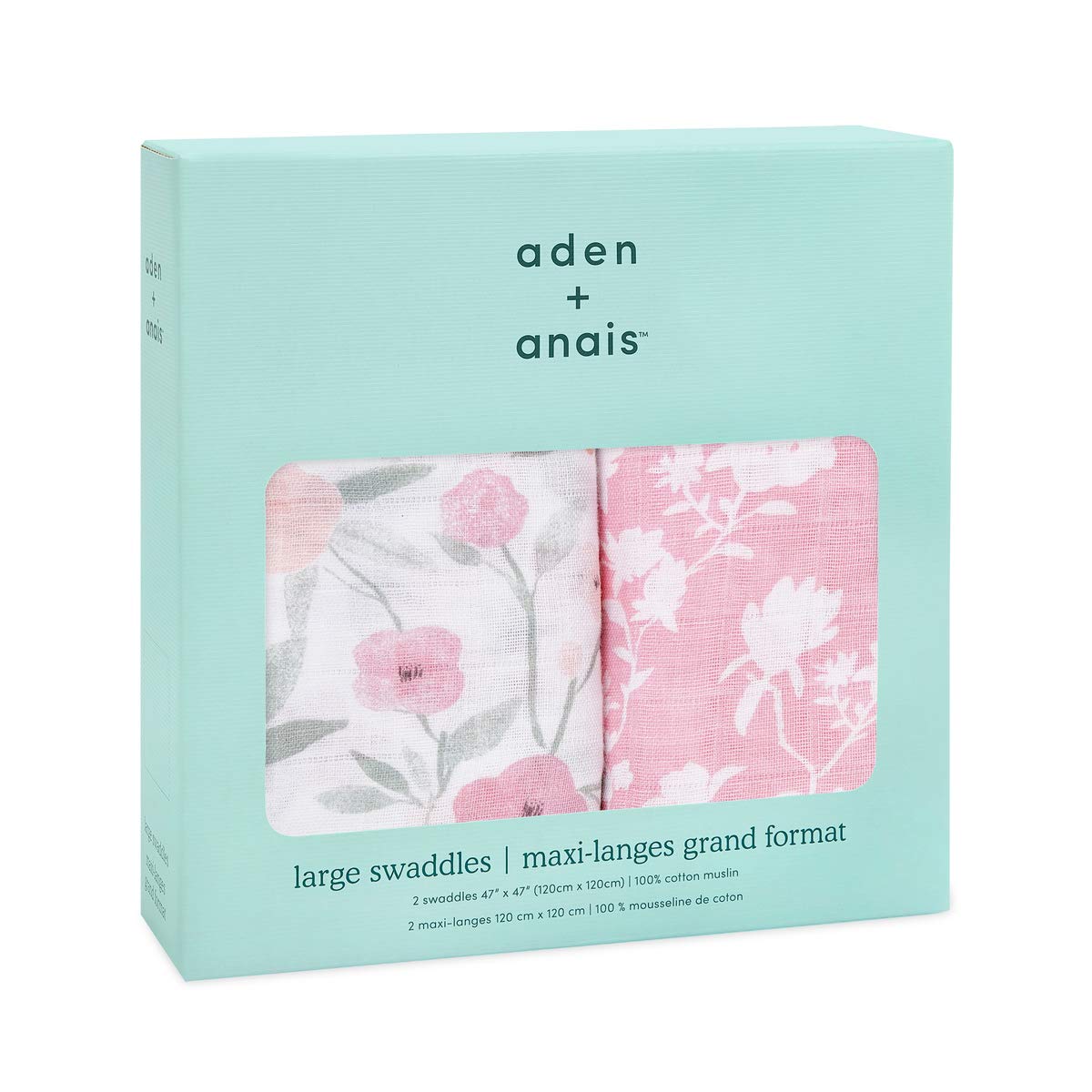 aden-anais-lot-de-2-maxi-langes-en-mousseline-100-coton-120-x-120-cm-imprim-ma-f image 3