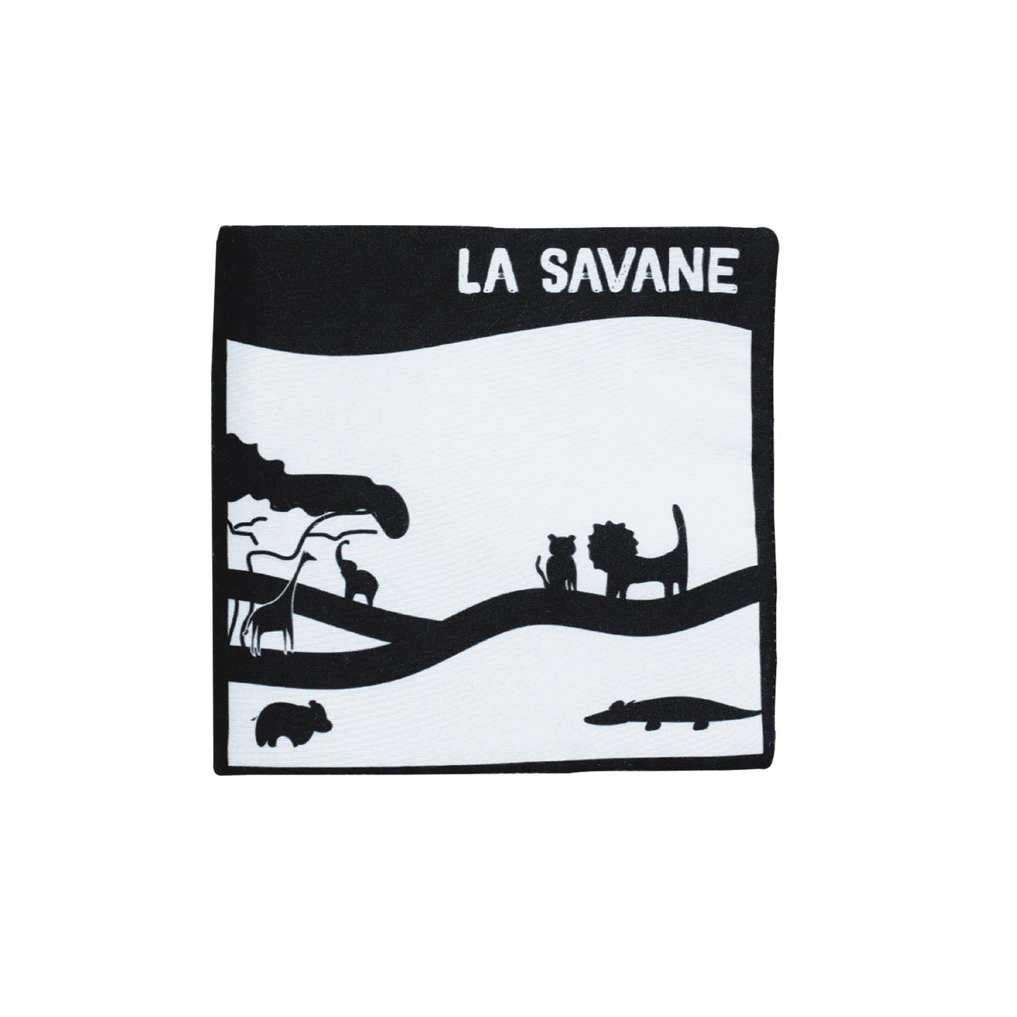 trois-kilos-sept-livre-d-veil-noir-et-blanc-en-tissu-b-b-th-me-savane-15x15-cm-n image 1