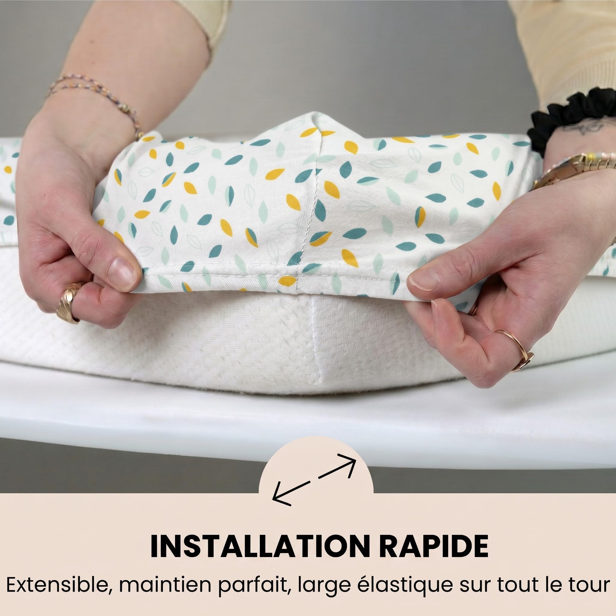 trois-kilos-sept-drap-housse-b-b-motif-feuilles-koala-100-coton-jersey-extensibl image 3