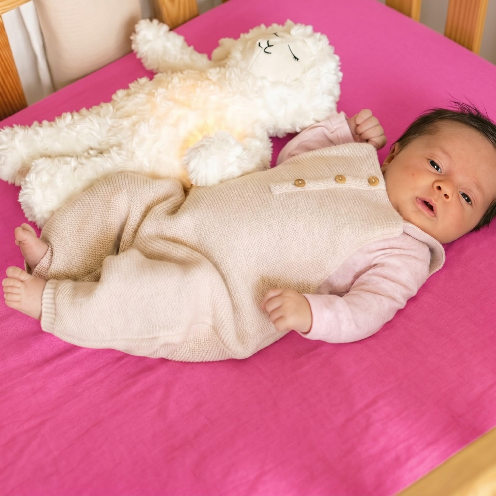 trois-kilos-sept-drap-housse-b-b-rose-framboise-100-coton-jersey-extensible-oeko image 5