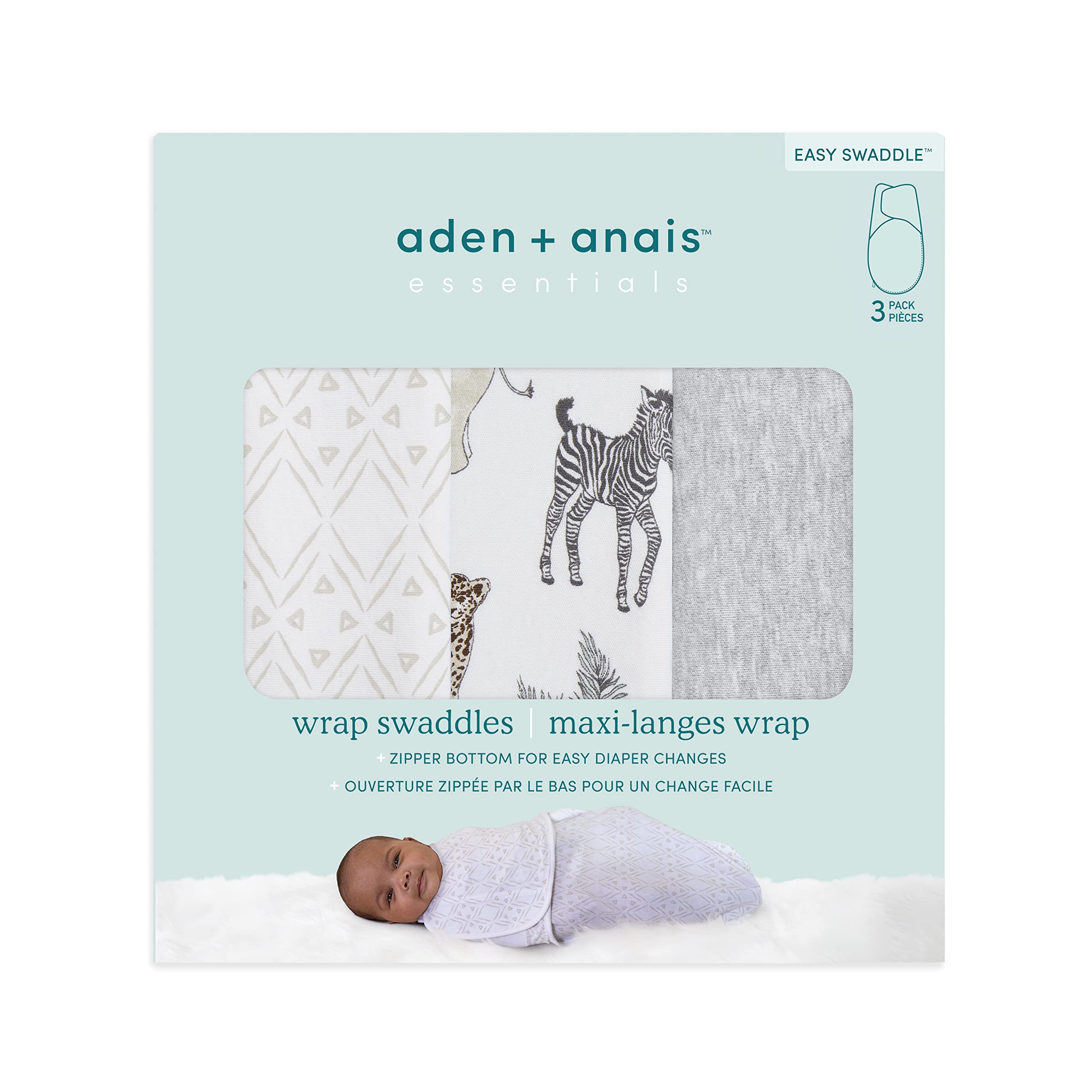 aden-anais-essentials-lot-de-3-langes-d-emmaillotage-wrap-0-3-mois-100-coton-fer image 7