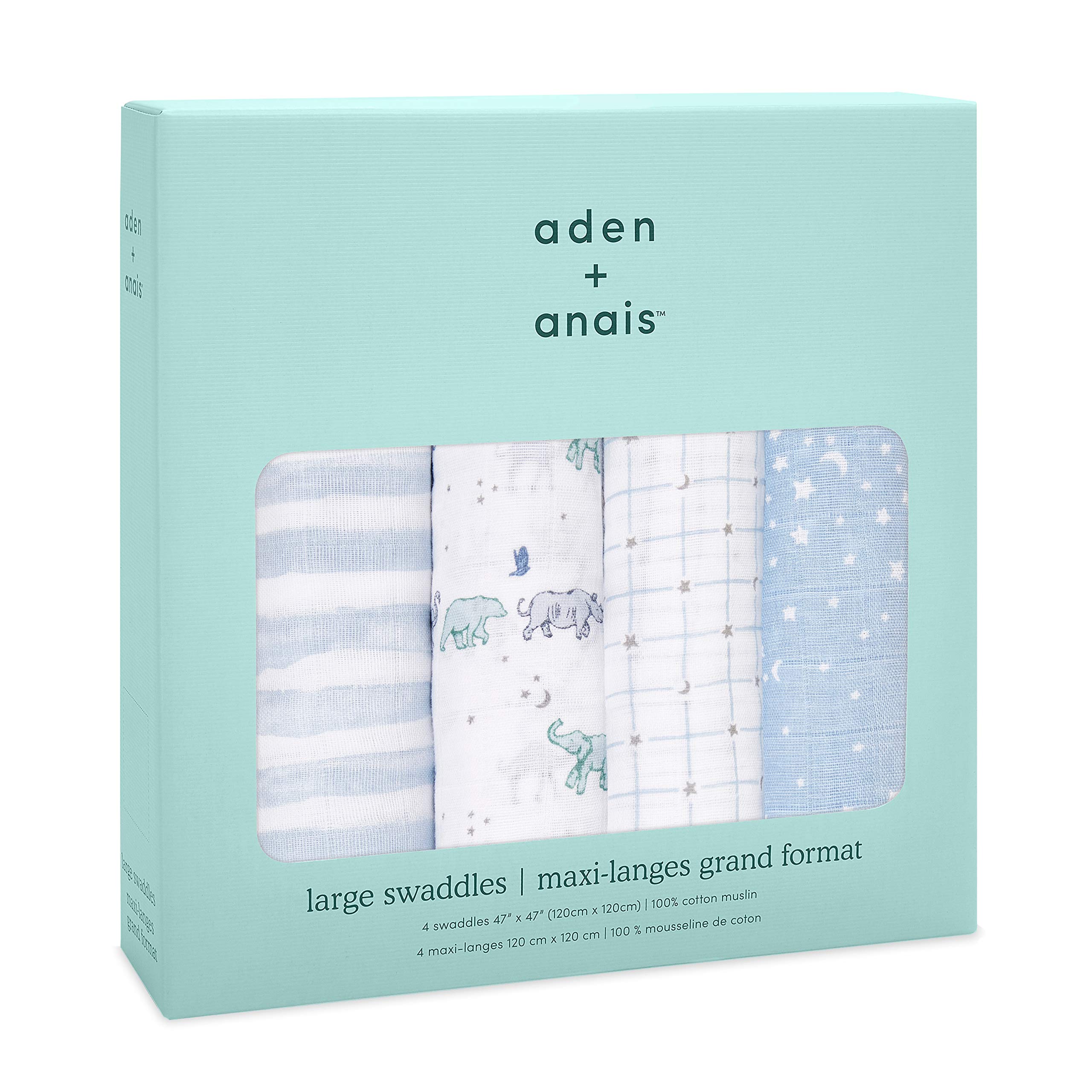 aden-anais-lot-de-4-maxi-langes-120x120-cm-mousseline-100-coton-imprim-rising-st image 3