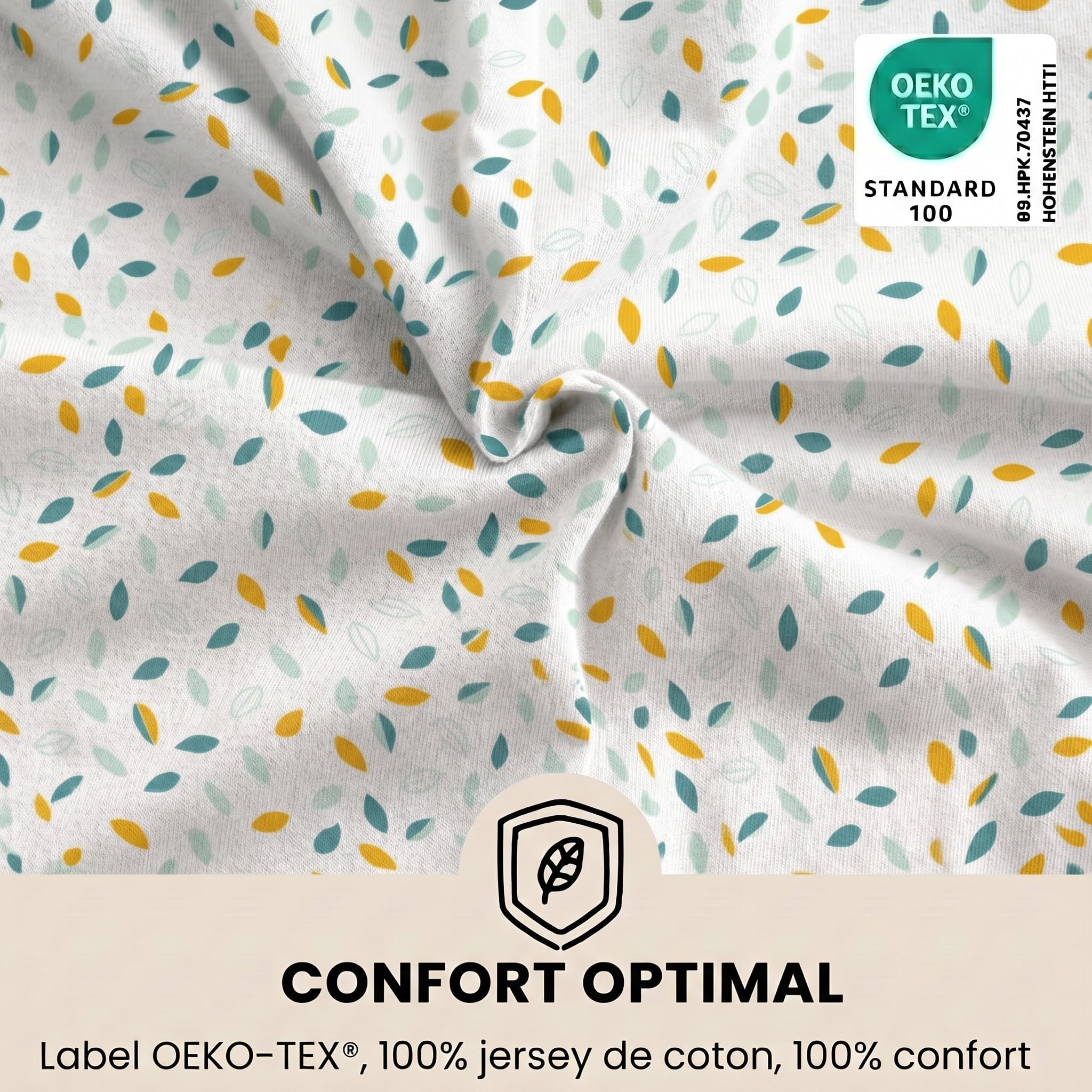 trois-kilos-sept-drap-housse-b-b-motif-feuilles-koala-100-coton-jersey-extensibl image 2