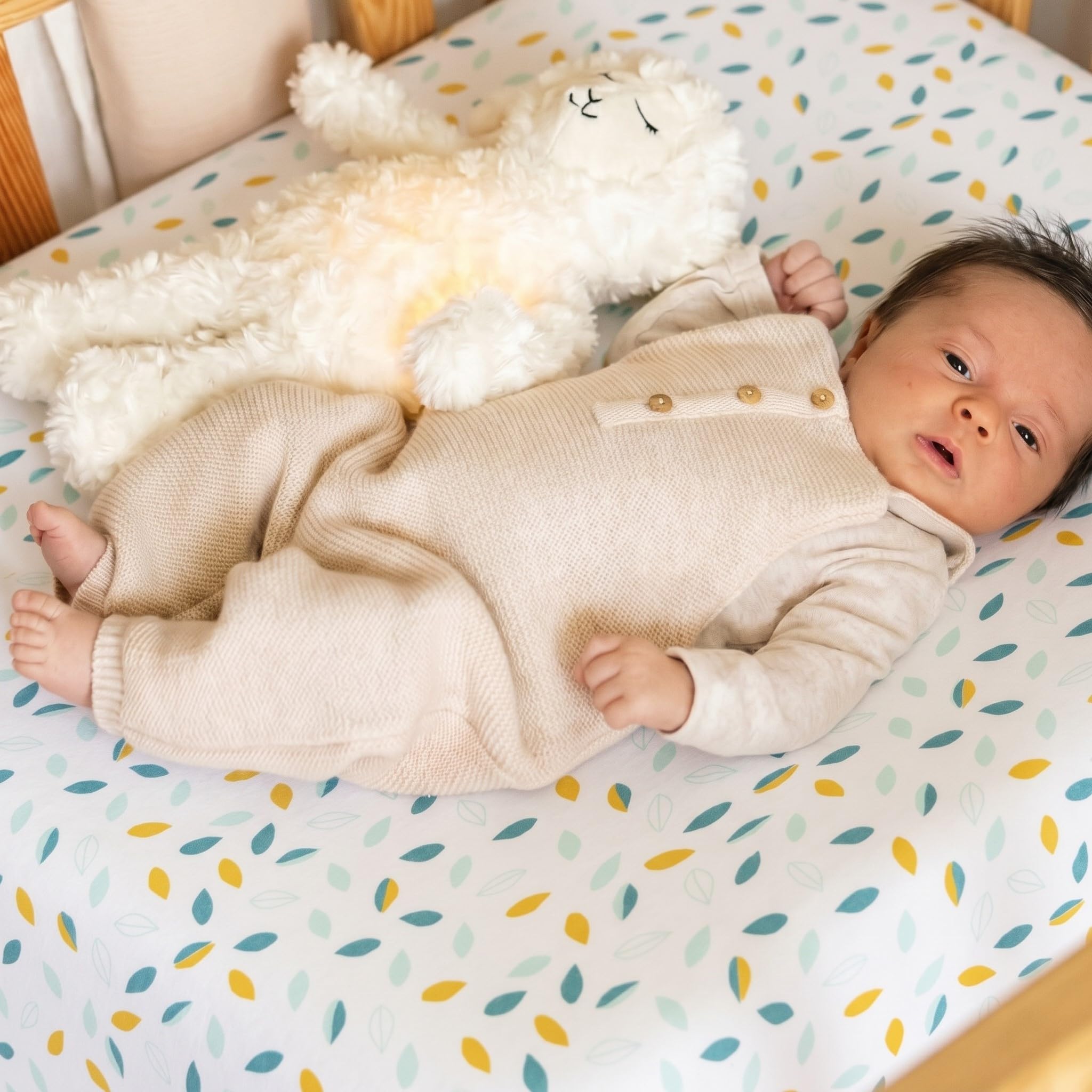trois-kilos-sept-drap-housse-b-b-motif-feuilles-koala-100-coton-jersey-extensibl image 5