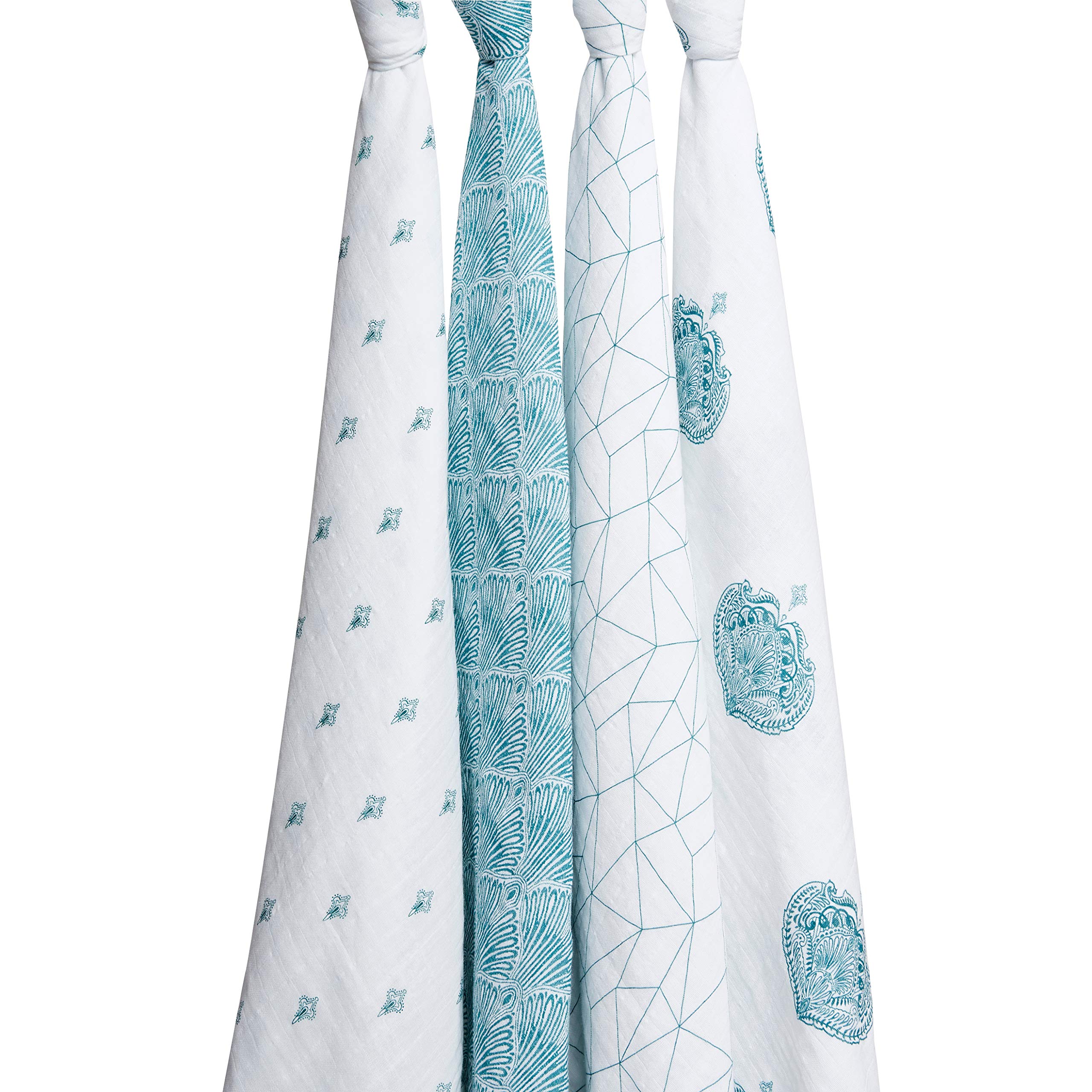 aden-anais-lot-de-4-maxi-langes-mousseline-100-coton-bleu-canard-et-blanc-120x12 image 2