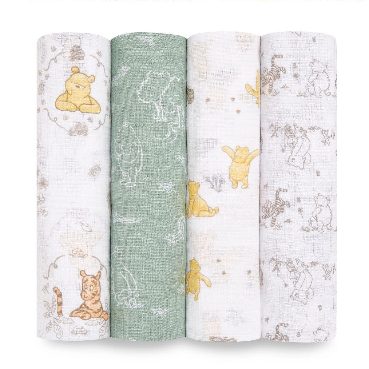 aden-anais-essentials-cotton-muslin-swaddle-blanket-4-pack-disney-winnie-the-poo image 1