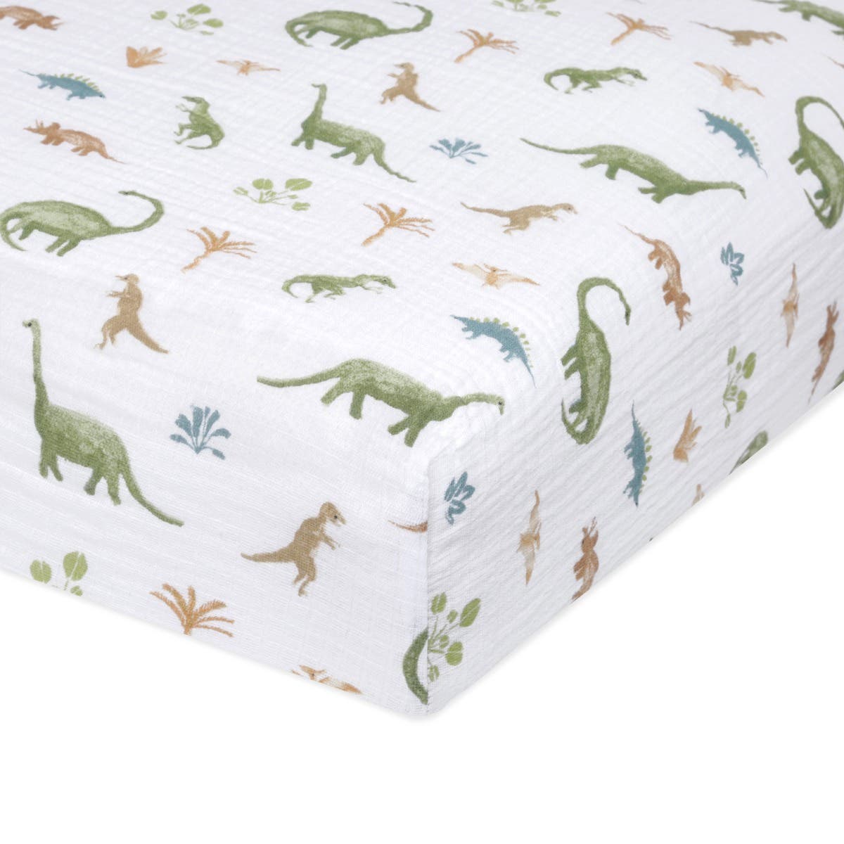 aden-anais-essentials-drap-housse-lit-b-b-en-mousseline-de-coton-imprim-dino-jun image 1