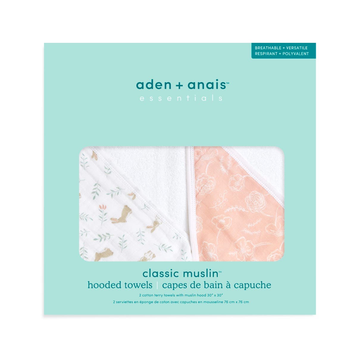 aden-anais-essentials-serviettes-de-bain-b-b-capuche-en-coton-ponge-et-mousselin image 3
