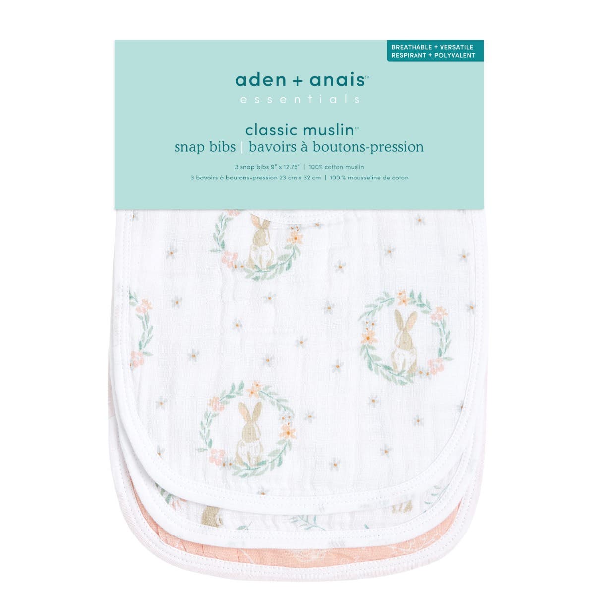 aden-anais-essentials-cotton-muslin-snap-bibs-3-pack-lot-de-3-bavoirs-snaps-mous image 2