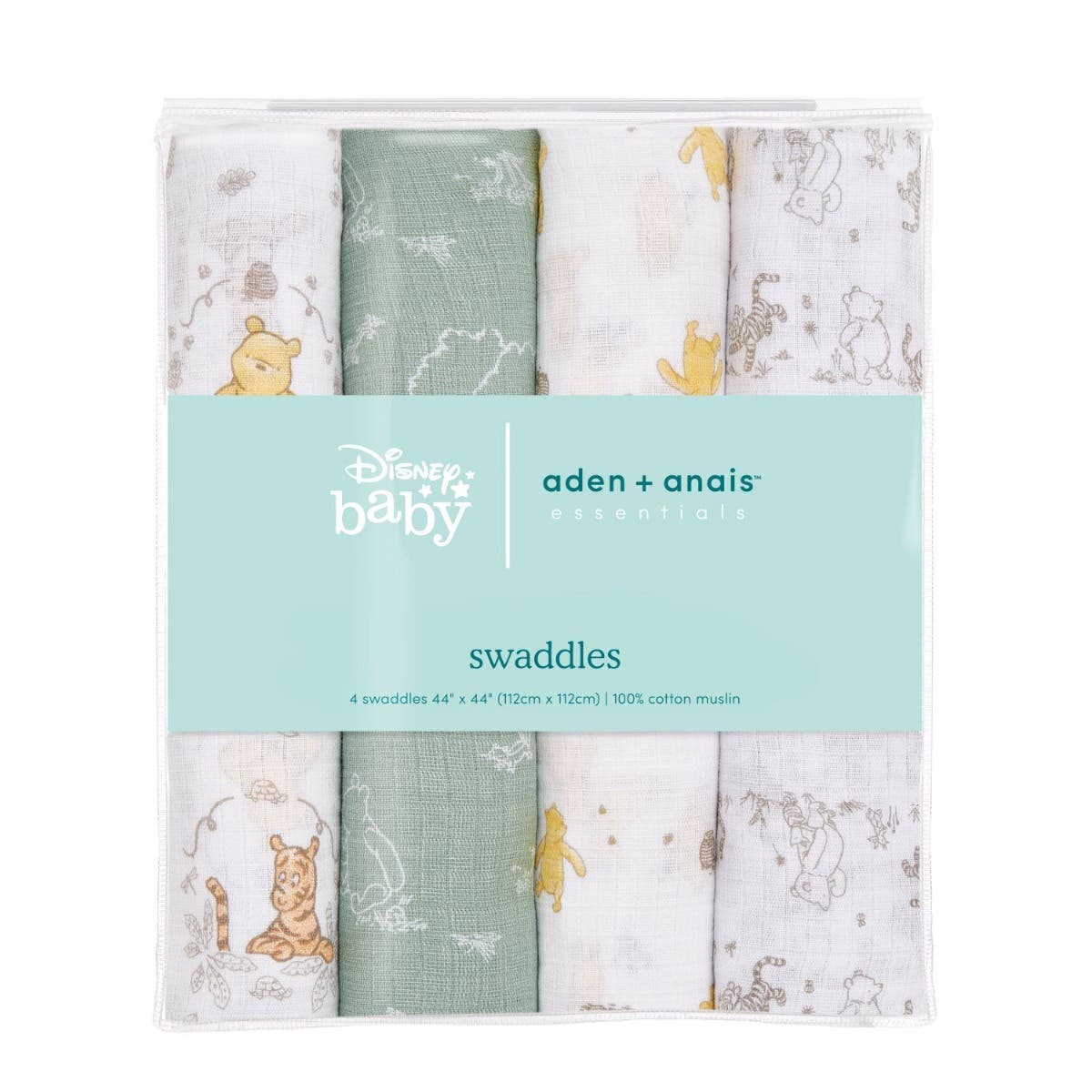aden-anais-essentials-cotton-muslin-swaddle-blanket-4-pack-disney-winnie-the-poo image 6