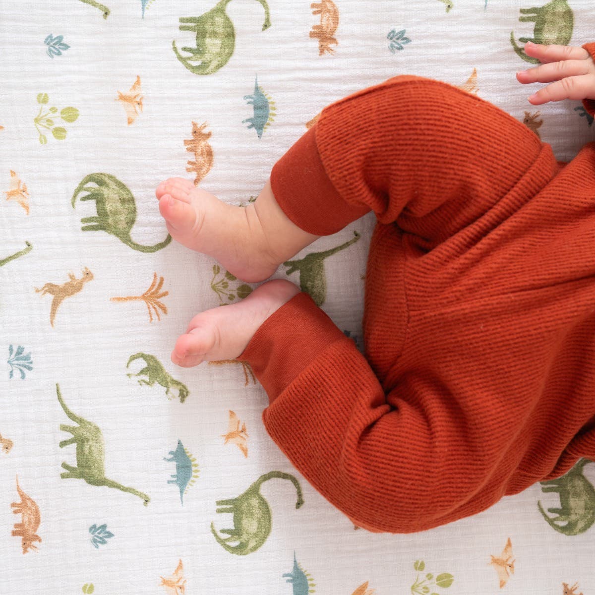 aden-anais-essentials-drap-housse-lit-b-b-en-mousseline-de-coton-imprim-dino-jun image 2
